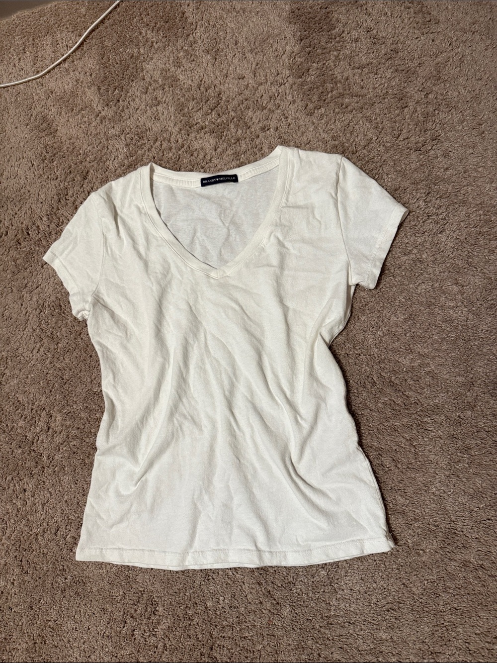 Brandy Melville Off-White V-Neck Short Sleeve Tee